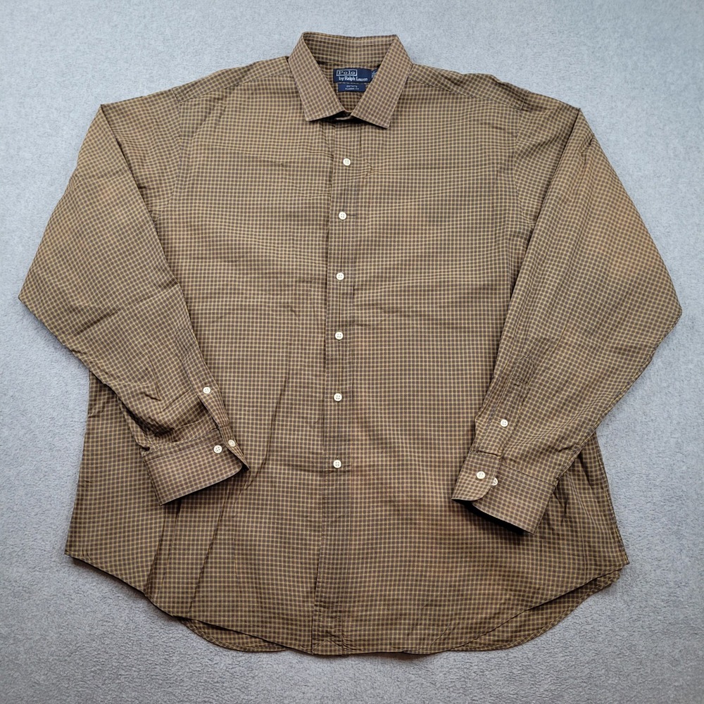 Polo Ralph Lauren Button Down Shirt Mens XXL Brown Estate Classic Fit Plaid